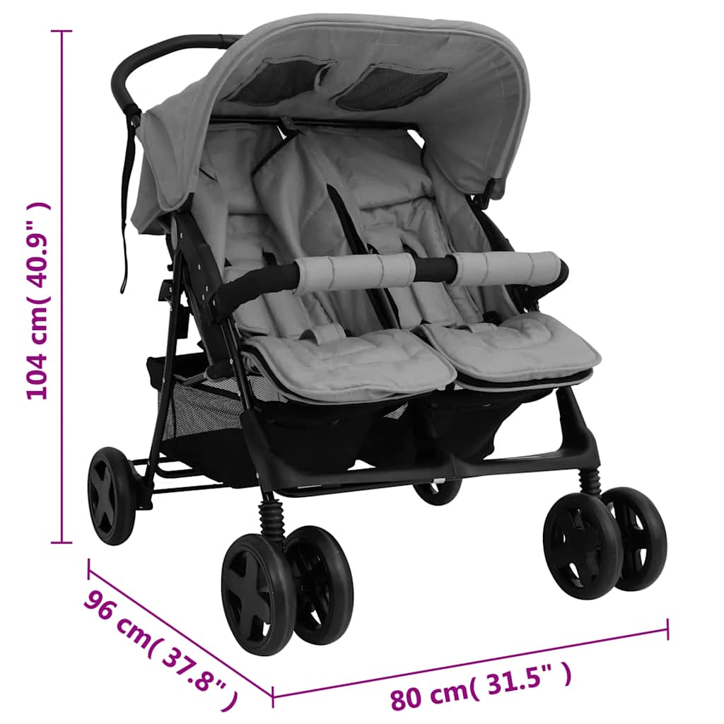 Tweelingkinderwagen Staal - Baby Village