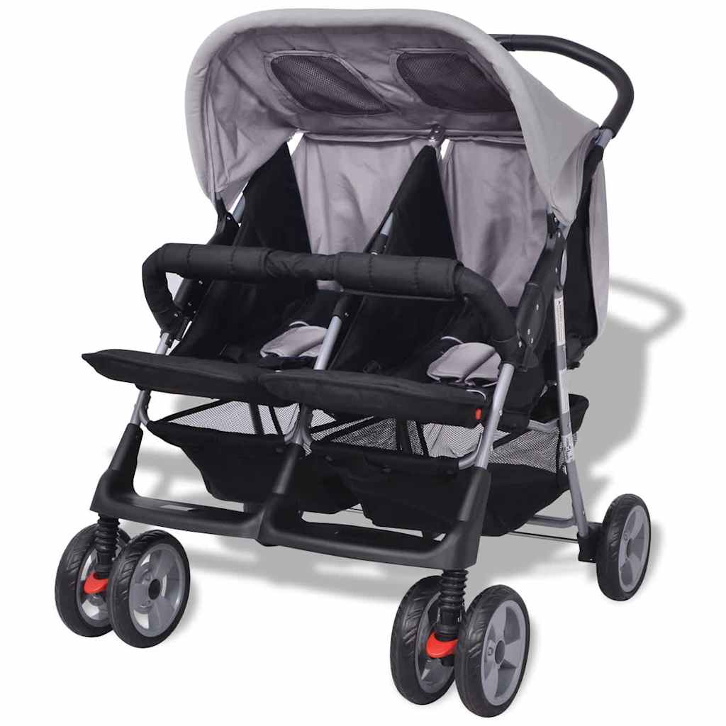 Tweelingwagen Staal En Zwart - Baby Village