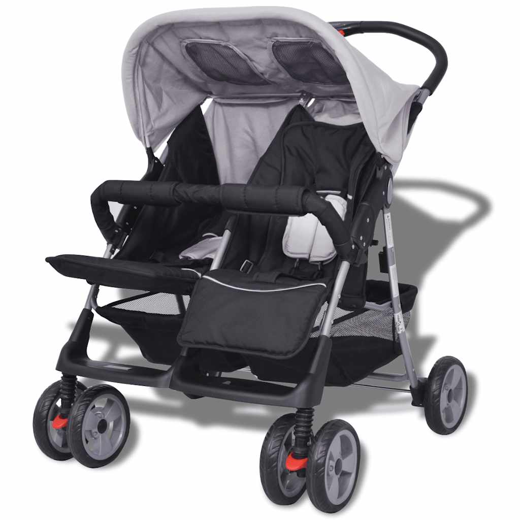 Tweelingwagen Staal En Zwart - Baby Village