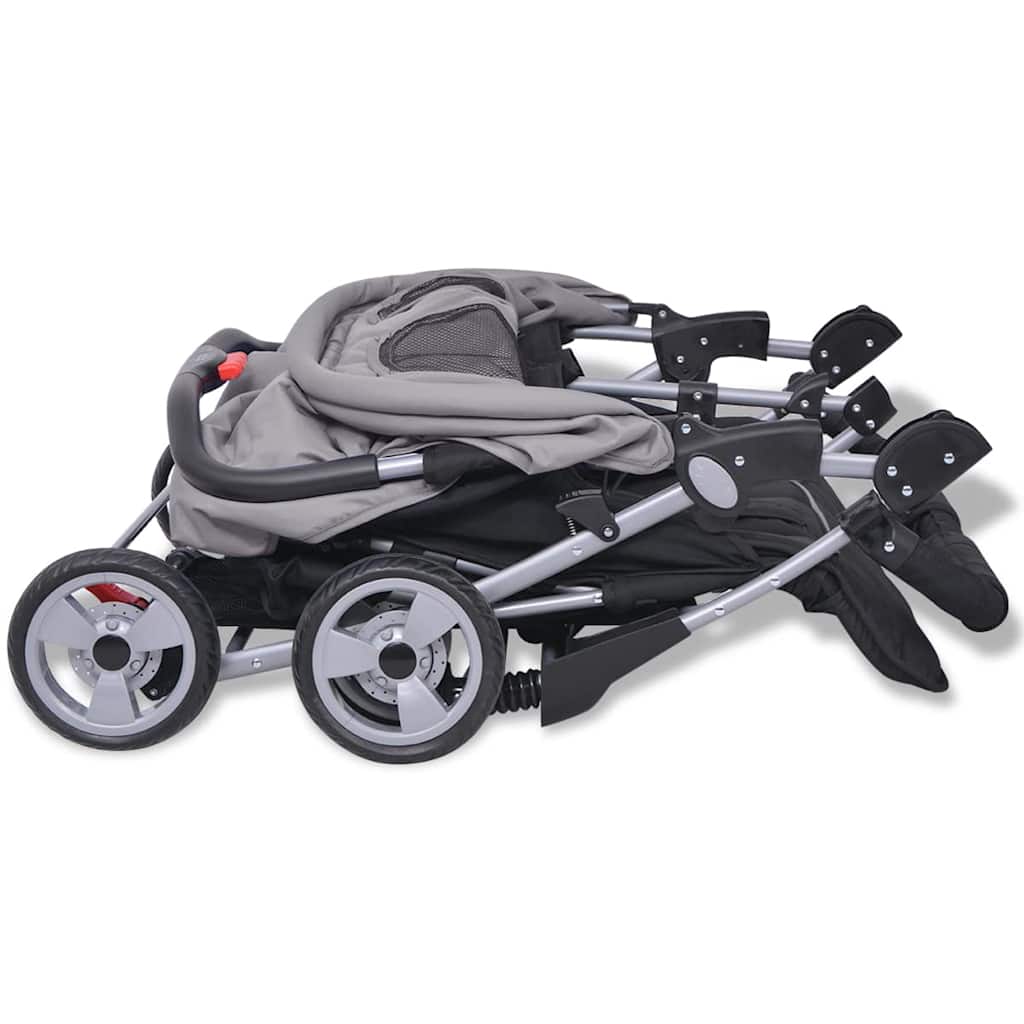 Tweelingwagen Staal En Zwart - Baby Village