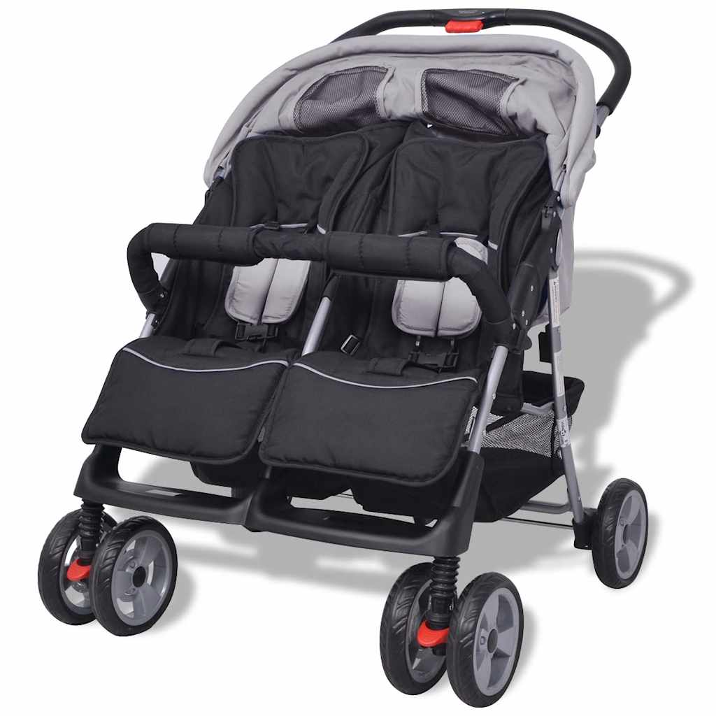 Tweelingwagen Staal En Zwart - Baby Village