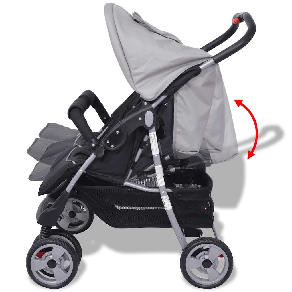 Tweelingwagen Staal En Zwart - Baby Village