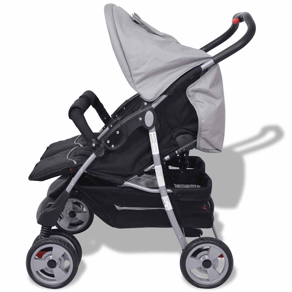 Tweelingwagen Staal En Zwart - Baby Village