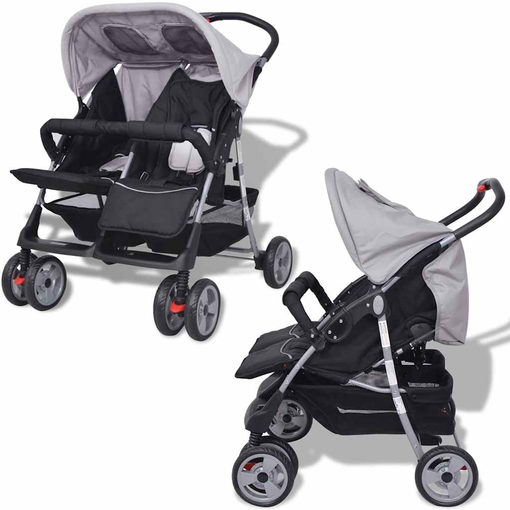 Tweelingwagen Staal En Zwart - Baby Village