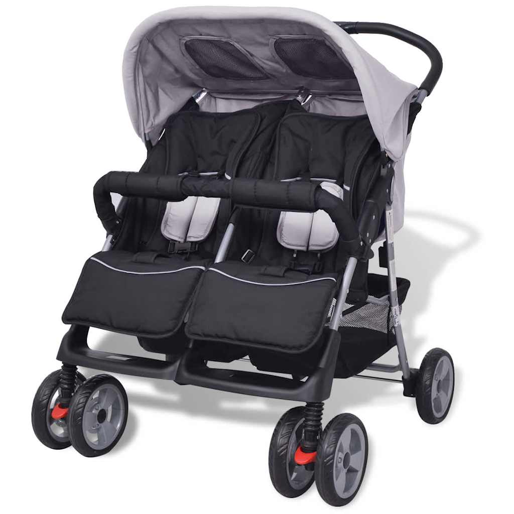 Tweelingwagen Staal En Zwart - Baby Village