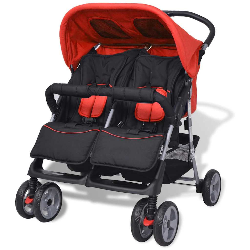 Tweelingwagen Staal En Zwart - Baby Village